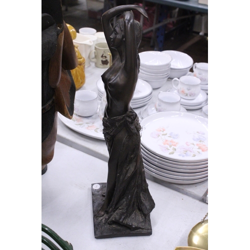 237 - A STATUE OF A SCANTILY CLAD LADY, WITH A BRONZED FINISH, HEIGHT 49CM