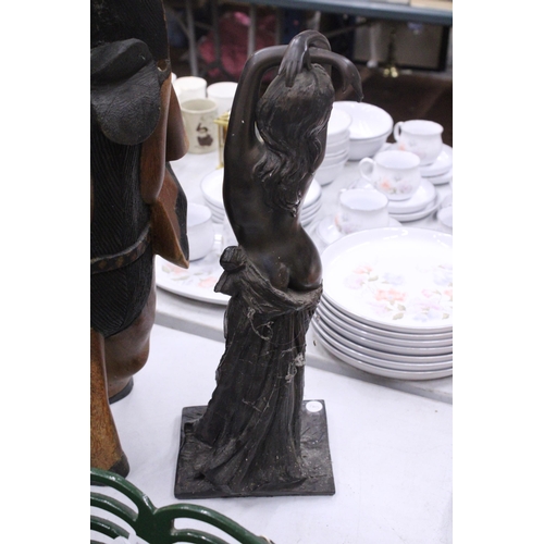 237 - A STATUE OF A SCANTILY CLAD LADY, WITH A BRONZED FINISH, HEIGHT 49CM