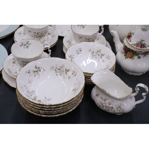 246 - A ROYAL ALBERT 'HAWORTH' TEASET TO INCLUDE A TEAPOT - A/F - LARGE SERVING PLATE, CAKE PLATE, BOWLS, ... 