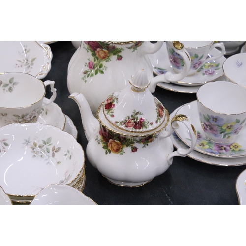 246 - A ROYAL ALBERT 'HAWORTH' TEASET TO INCLUDE A TEAPOT - A/F - LARGE SERVING PLATE, CAKE PLATE, BOWLS, ... 