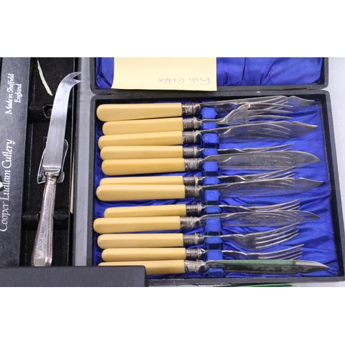 249 - A QUANTITY OF FLATWARE, SOME BOXED TO INCLUDE A FISH KNIVE AND FORK SET, ARTHUR PRICE SAUCE SPOON, A... 