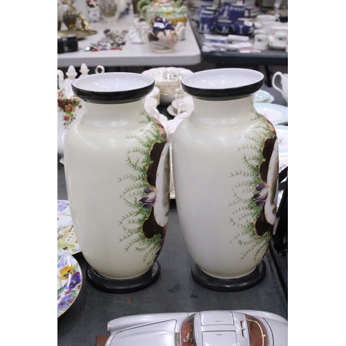 260 - A PAIR OF FRENCH STYLE OPALINE HAND PAINTED VASES WITH TRANSFERS OF FAIR MAIDENS WITH CHILDREN - 32 ... 