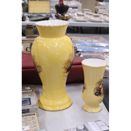 264 - TWO AYNSLEY VASES TO INCLUDE 'ORCHARD GOLD', HEIGHT 27CM AND 'PEMBROKE', HEIGHT 15CM