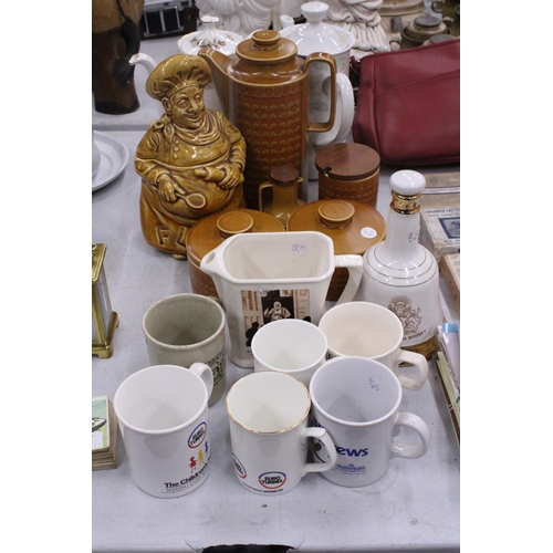 268 - A QAUNTITY OF CERAMICS TO INCLUDE HORNSEA POTTERY 'SAFFRON' COFFEE POT, LIDDED POTS AND OIL BOTTLE, ... 