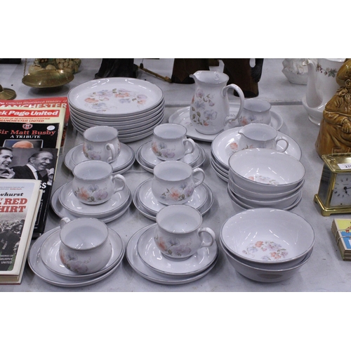 271 - A DENBY PART DINNER SERVICE TO INCLUDE PLATES, BOWLS, A SERVING PLATE, LARGE JUG, CREAM JUG, SUGAR B... 