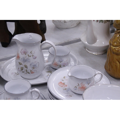 271 - A DENBY PART DINNER SERVICE TO INCLUDE PLATES, BOWLS, A SERVING PLATE, LARGE JUG, CREAM JUG, SUGAR B... 