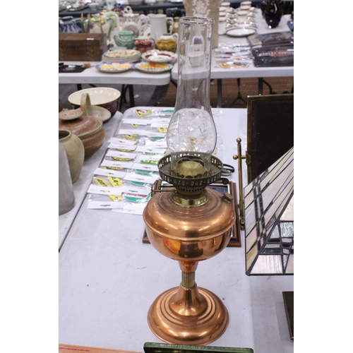 90 - A COPPER AND BRASS OIL LAMP