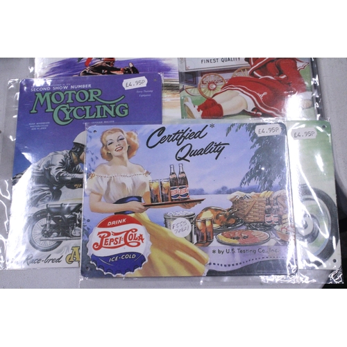 96 - A QUANTITY OF METAL WALL SIGNS TO INCLUDE MOTOR CYCLING, LUCKY STRIKE, SWIFTS BORAX SOAP, ETC.,