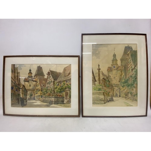 26A - TWO FRAMED AND GLAZED WATERCOLOURS - WILLI FOERSTER (GERMAN 1892 - 1965) VIEWS OF ROTHENBURG, BAVARI... 