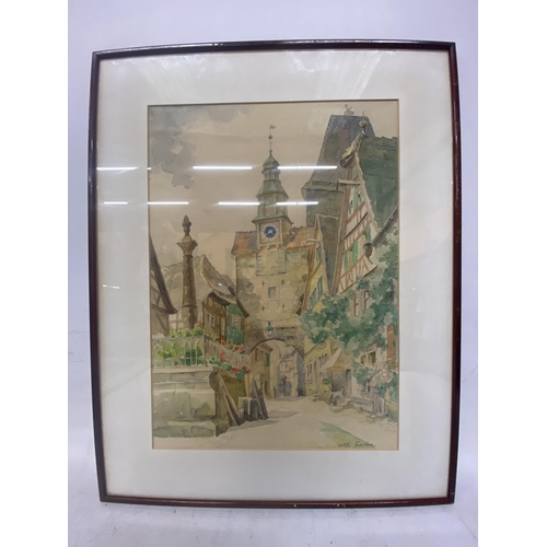 26A - TWO FRAMED AND GLAZED WATERCOLOURS - WILLI FOERSTER (GERMAN 1892 - 1965) VIEWS OF ROTHENBURG, BAVARI... 