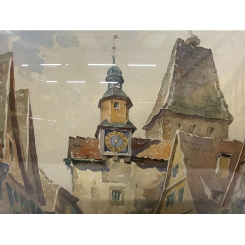 26A - TWO FRAMED AND GLAZED WATERCOLOURS - WILLI FOERSTER (GERMAN 1892 - 1965) VIEWS OF ROTHENBURG, BAVARI... 