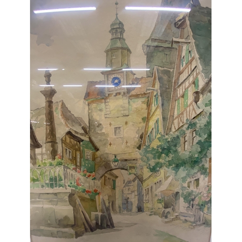 26A - TWO FRAMED AND GLAZED WATERCOLOURS - WILLI FOERSTER (GERMAN 1892 - 1965) VIEWS OF ROTHENBURG, BAVARI... 