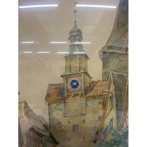 26A - TWO FRAMED AND GLAZED WATERCOLOURS - WILLI FOERSTER (GERMAN 1892 - 1965) VIEWS OF ROTHENBURG, BAVARI... 