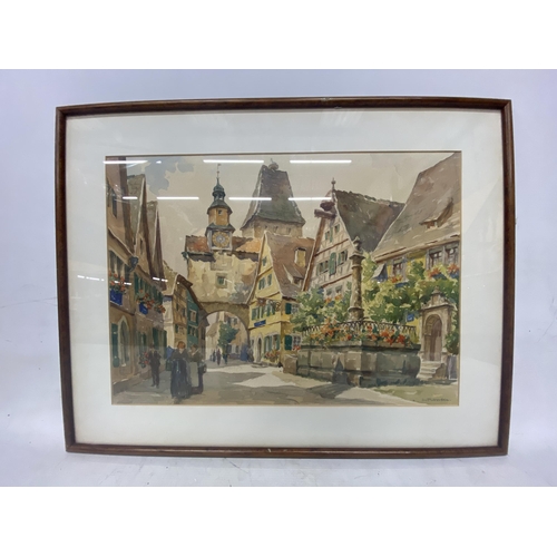 26A - TWO FRAMED AND GLAZED WATERCOLOURS - WILLI FOERSTER (GERMAN 1892 - 1965) VIEWS OF ROTHENBURG, BAVARI... 