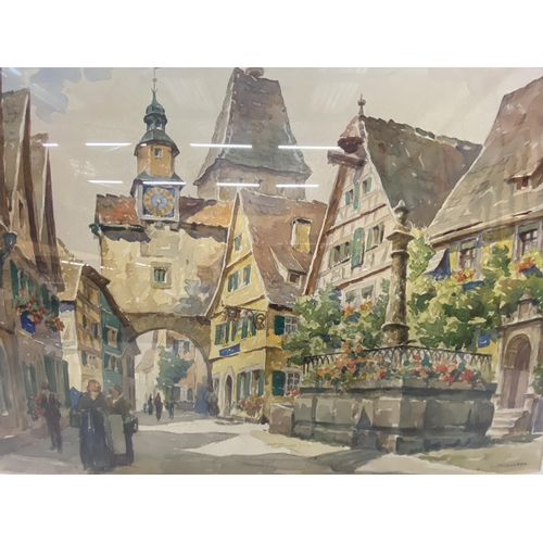 26A - TWO FRAMED AND GLAZED WATERCOLOURS - WILLI FOERSTER (GERMAN 1892 - 1965) VIEWS OF ROTHENBURG, BAVARI... 