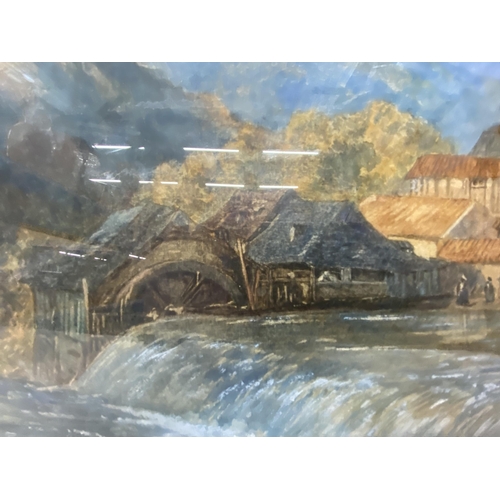 30A - A FRAMED AND GLAZED 19TH CENTURY WATERCOLOUR OF AN ITALIAN SCENE OF A MILL - 34 X 50 CM