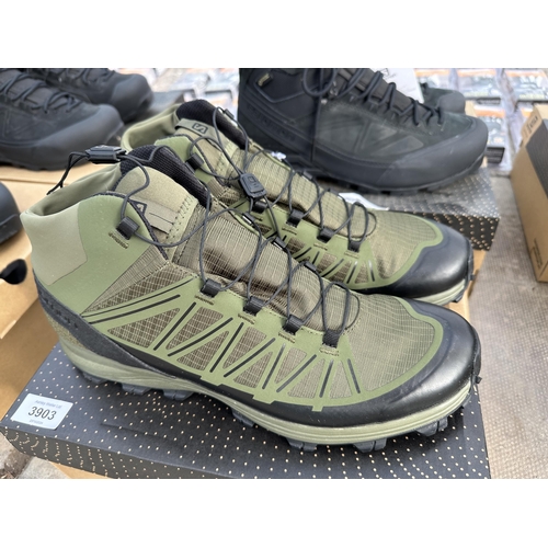 3903 - A PAIR OF SALOMON X ALP GTX FORCES BOOTS SIZE 7.5 AND A PAIR OF SPEED ASSULT SHOES SIZE 10