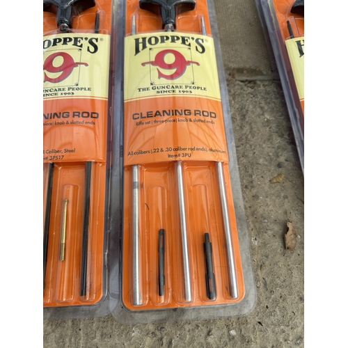 3933 - SIX HOPPES THREE PIECE STEEL CLEANING RODS