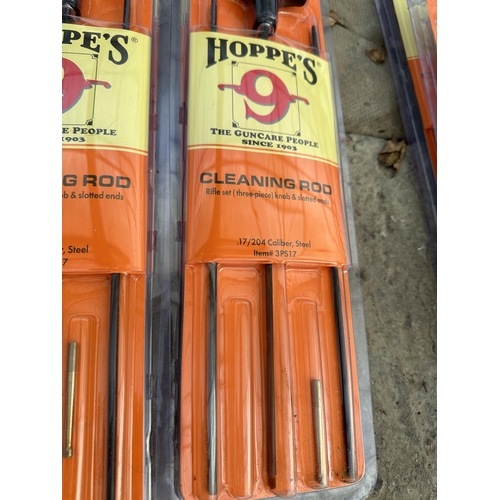 3934 - SIX HOPPES THREE PIECE STEEL CLEANING RODS