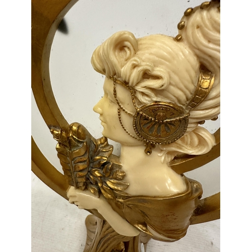 14A - AN ART NOUVEAU TABLE LAMP WITH A CIRCULAR ILLUMINATED PORTRAIT OF A LADY - WORKING AT TIME OF CATALO... 