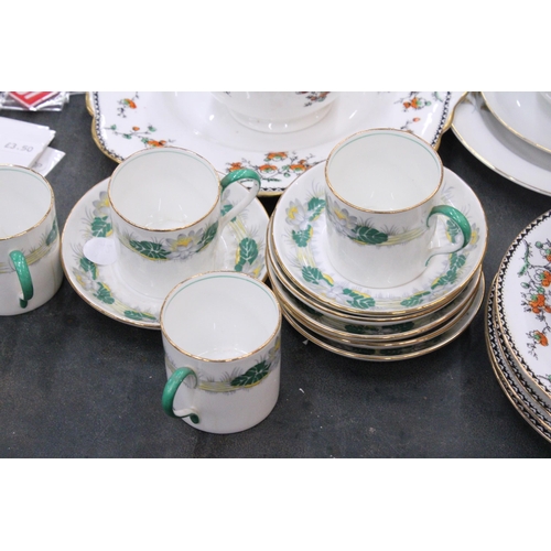 196 - A QUANTITY OF VINTAGE CHINA TEAWARE TO INCLUDE AYNSLEY COFFEE CANS AND SAUCERS, TEA CUPS, SAUCERS, S... 