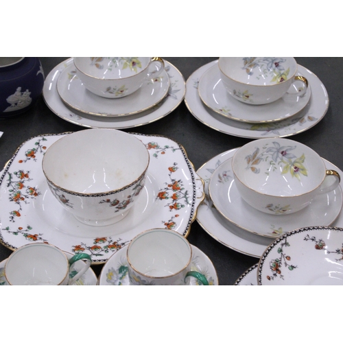 196 - A QUANTITY OF VINTAGE CHINA TEAWARE TO INCLUDE AYNSLEY COFFEE CANS AND SAUCERS, TEA CUPS, SAUCERS, S... 