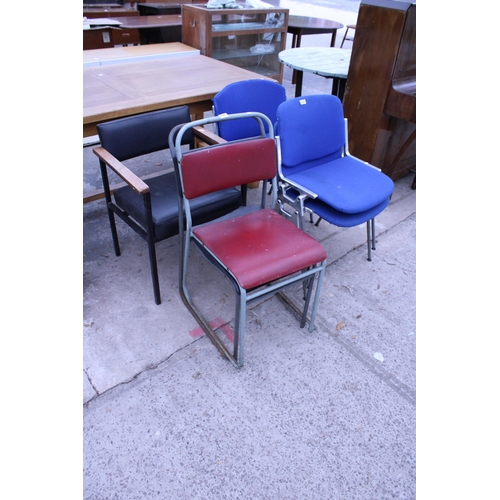 FOUR CASTELLI POLISHED ALLOY STACKING CHAIRS, TWO TUBULAR STACKING