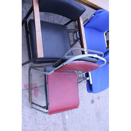 FOUR CASTELLI POLISHED ALLOY STACKING CHAIRS, TWO TUBULAR STACKING