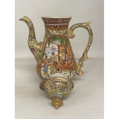 334 - A VINTAGE HANDPAINTED JAPANESE COFFEEPOT DEPICTING GEISHA GIRLS - 31.5 CM (H)