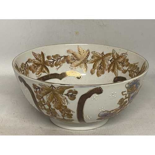 342 - AN ORIENTAL SATSUMA FOOTED BOWL - 11.5 CM (H) 26 CM (D)