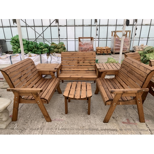 264 - AN AS NEW EX DISPLAY CHARLES TAYLOR GARDEN FURNITURE SET. THREE DOUBLE SEATER BENCHES WITH TWO DRINK... 