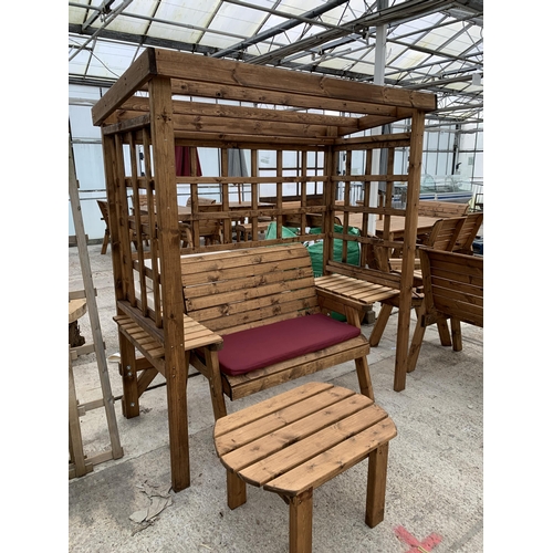 266 - AN AS NEW EX DISPLAY CHARLES TAYLOR GARDEN FURNITURE ARBOUR SET. ONE DOUBLE SEATER BENCH WITH ADJOIN... 