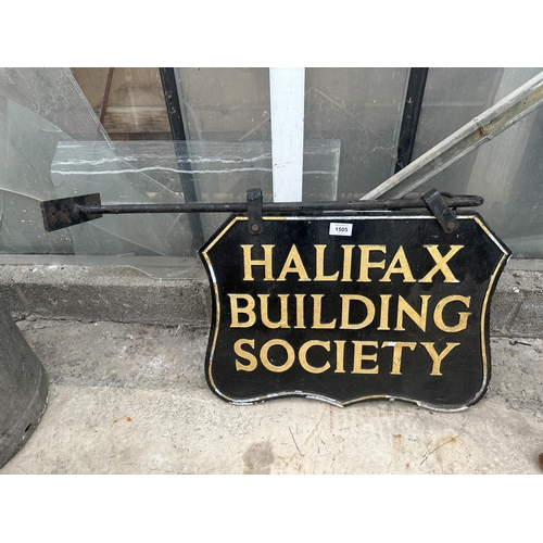 1505 - A VINTAGE CAST ALLOY HALIFAX BUILDING SOCIETY SIGN WITH HANGING BRACKET