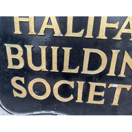 1505 - A VINTAGE CAST ALLOY HALIFAX BUILDING SOCIETY SIGN WITH HANGING BRACKET