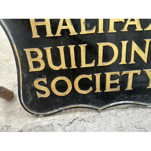 1505 - A VINTAGE CAST ALLOY HALIFAX BUILDING SOCIETY SIGN WITH HANGING BRACKET