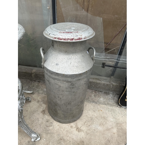 1506 - A VINTAGE ALUMINIUM MILK CHURN WITH N.D.HULL LID (H:76CM)