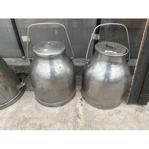 1517 - TWO VINTAGE STAINLESS STEEL MILK BUCKETS WITH LIDS