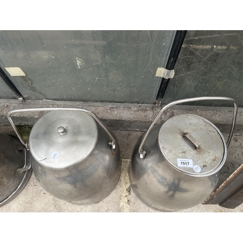 1517 - TWO VINTAGE STAINLESS STEEL MILK BUCKETS WITH LIDS