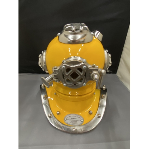 11 - A YELLOW AND CHROME REPLICA DIVERS HELMET