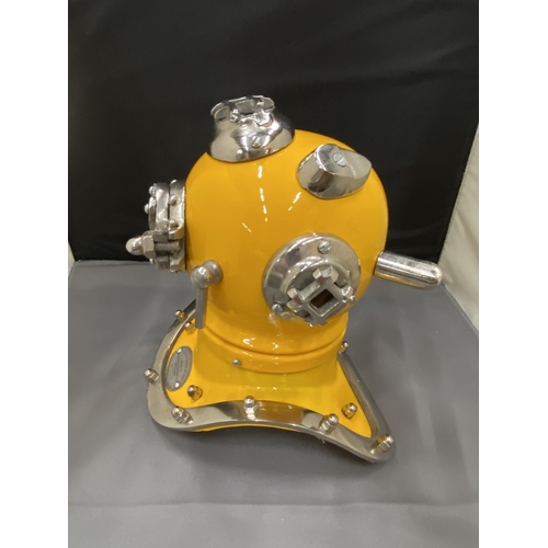 11 - A YELLOW AND CHROME REPLICA DIVERS HELMET