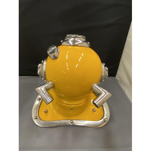 11 - A YELLOW AND CHROME REPLICA DIVERS HELMET