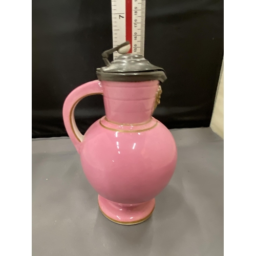 12A - A WEDGWOOD 19TH CENTURY PINK DORIC PITCHER  JUG WITH SATYR MASK SPOUT AND PEWTER LID