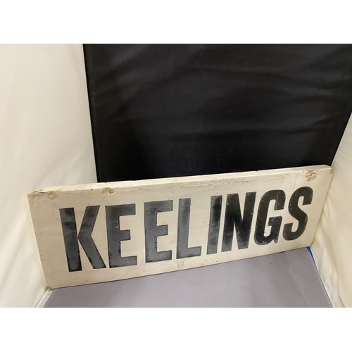 22 - A VINTAGE CERAMIC AND GLAZED SIGN KEELINGS 43.5CM X 15CM