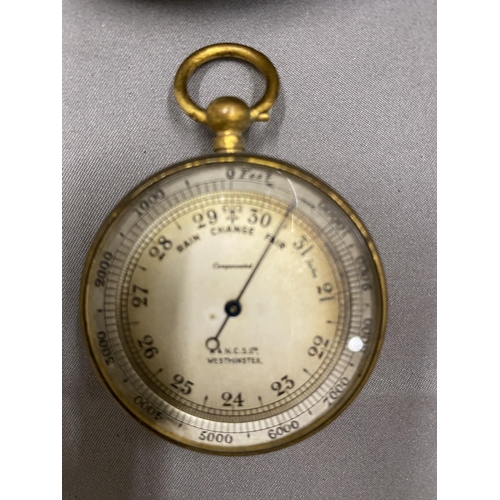 29 - A VINTAGE POCKET CASED SET CONTAINING A BAROMETER, COMPASS AND THERMOMETER MARKED A & N.C.S.LTD WEST... 