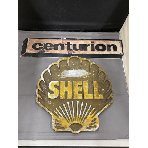 33 - TWO VINTAGE ADVERTISING SIGNS SHELL AND CENTURION