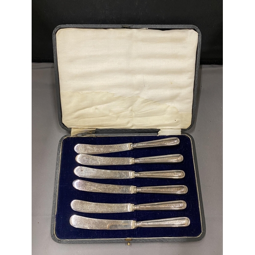 34 - A CASED SET OF SIX HALLMARKED SHEFFIELD SILVER KNIVES