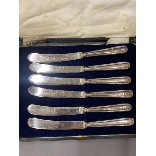 34 - A CASED SET OF SIX HALLMARKED SHEFFIELD SILVER KNIVES