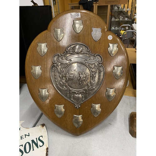 45 - A LARGE WOODEN TROPHY WITH CENTRE SHIELD STATING FOUNDED 1913 FOR THE CHURCH OF ENGLAND NORTHWEST DU... 