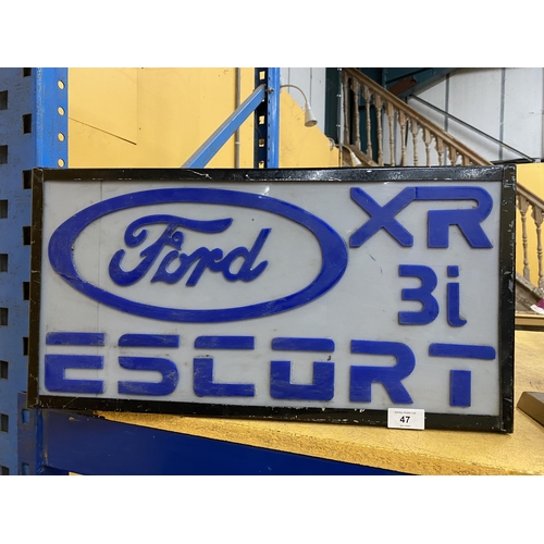 47 - A FORD ESCORT6 XR 3I ILLUMINATED LIGHT BOX SIGN - 55CM X 29CM X 10CM