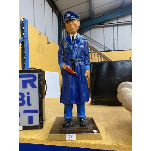 48 - AN ESSO FORECOURT ATTENDANT FIGURE ON A WOODEN PLINTH MADE IN ENGLAND 56159 - 54 CM NOT INCLUDING TH... 